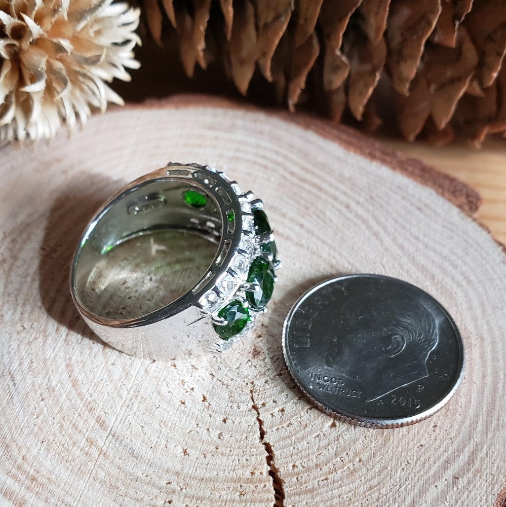 ⚫ Chrome Diopside & White Topaz Sterling Silver Ring - Picture 4 of 8